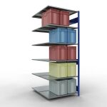 Anbauregal, Doppelregal, Fachbodenregal Stecksystem MULTIplus150, 2500 x 1000 x (2x600) mm (HxBxT), 2x6 Fachböden, Längenriegel, RAL 5010 enzianblau/verzinkt