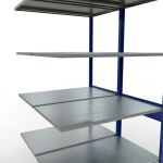 Anbauregal, Doppelregal, Fachbodenregal Stecksystem MULTIplus150, 2500 x 1000 x (2x600) mm (HxBxT), 2x6 Fachböden, Längenriegel, RAL 5010 enzianblau/verzinkt