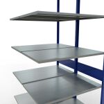 Anbauregal, Doppelregal, Fachbodenregal Stecksystem MULTIplus150, 3000 x 1000 x (2x600) mm (HxBxT), 2x7 Fachböden, Längenriegel, RAL 5010 enzianblau/verzinkt