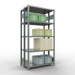Grundregal, Doppelregal, Fachbodenregal Stecksystem MULTIplus250, 2000 x 1000 x (2x300) mm (HxBxT), 2x5 Fachböden, Längenriegel, verzinkt