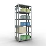 Grundregal, Doppelregal, Fachbodenregal Stecksystem MULTIplus250, 2500 x 1000 x (2x300) mm (HxBxT), 2x6 Fachböden, Längenriegel, verzinkt