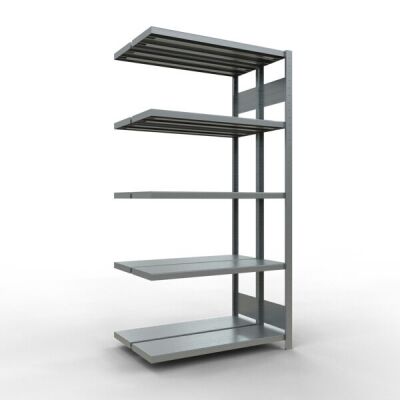 Anbauregal, Doppelregal, Fachbodenregal Stecksystem MULTIplus250, 2000 x 1000 x (2x300) mm (HxBxT), 2x5 Fachböden, Längenriegel, verzinkt