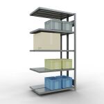Anbauregal, Doppelregal, Fachbodenregal Stecksystem MULTIplus250, 2000 x 1000 x (2x300) mm (HxBxT), 2x5 Fachböden, Längenriegel, verzinkt