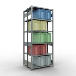 Grundregal, Doppelregal, Fachbodenregal Stecksystem MULTIplus250, 2500 x 1000 x (2x400) mm (HxBxT), 2x6 Fachböden, Längenriegel, verzinkt