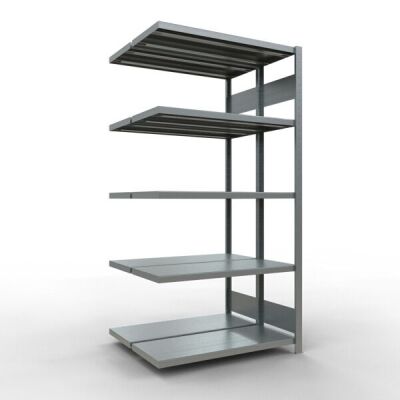 Anbauregal, Doppelregal, Fachbodenregal Stecksystem MULTIplus250, 2000 x 1000 x (2x400) mm (HxBxT), 2x5 Fachböden, Längenriegel, verzinkt
