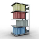 Anbauregal, Doppelregal, Fachbodenregal Stecksystem MULTIplus250, 2000 x 1000 x (2x400) mm (HxBxT), 2x5 Fachböden, Längenriegel, verzinkt