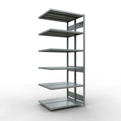 Anbauregal, Doppelregal, Fachbodenregal Stecksystem MULTIplus250, 2500 x 1000 x (2x400) mm (HxBxT), 2x6 Fachböden, Längenriegel, verzinkt
