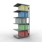 Anbauregal, Doppelregal, Fachbodenregal Stecksystem MULTIplus250, 2500 x 1000 x (2x400) mm (HxBxT), 2x6 Fachböden, Längenriegel, verzinkt
