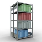 Grundregal, Doppelregal, Fachbodenregal Stecksystem MULTIplus250, 2000 x 1000 x (2x500) mm (HxBxT), 2x5 Fachböden, Längenriegel, verzinkt