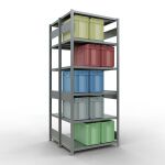 Grundregal, Doppelregal, Fachbodenregal Stecksystem MULTIplus250, 2500 x 1000 x (2x500) mm (HxBxT), 2x6 Fachböden, Längenriegel, verzinkt