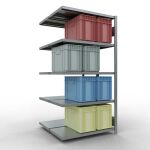 Anbauregal, Doppelregal, Fachbodenregal Stecksystem MULTIplus250, 2000 x 1000 x (2x500) mm (HxBxT), 2x5 Fachböden, Längenriegel, verzinkt