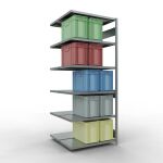 Anbauregal, Doppelregal, Fachbodenregal Stecksystem MULTIplus250, 2500 x 1000 x (2x500) mm (HxBxT), 2x6 Fachböden, Längenriegel, verzinkt