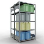 Grundregal, Doppelregal, Fachbodenregal Stecksystem MULTIplus250, 2000 x 1000 x (2x600) mm (HxBxT), 2x5 Fachböden, Längenriegel, verzinkt