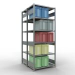 Grundregal, Doppelregal, Fachbodenregal Stecksystem MULTIplus250, 2500 x 1000 x (2x600) mm (HxBxT), 2x6 Fachböden, Längenriegel, verzinkt