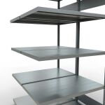 Anbauregal, Doppelregal, Fachbodenregal Stecksystem MULTIplus250, 2000 x 1000 x (2x600) mm (HxBxT), 2x5 Fachböden, Längenriegel, verzinkt