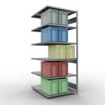 Anbauregal, Doppelregal, Fachbodenregal Stecksystem MULTIplus250, 2500 x 1000 x (2x600) mm (HxBxT), 2x6 Fachböden, Längenriegel, verzinkt