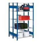 Grundregal, Doppelregal, Fachbodenregal Stecksystem MULTIplus250, 3000 x 1000 x (2x300) mm (HxBxT), 2x7 Fachböden, Längenriegel, verzinkt