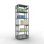 Grundregal, Doppelregal, Fachbodenregal Stecksystem MULTIplus250, 3000 x 1000 x (2x300) mm (HxBxT), 2x7 Fachböden, Längenriegel, verzinkt