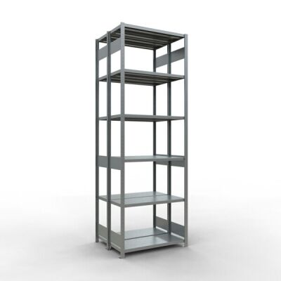 Grundregal, Doppelregal, Fachbodenregal Stecksystem MULTIplus250, 3000 x 1000 x (2x400) mm (HxBxT), 2x7 Fachböden, Längenriegel, verzinkt