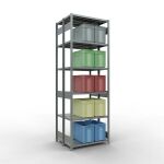 Grundregal, Doppelregal, Fachbodenregal Stecksystem MULTIplus250, 3000 x 1000 x (2x400) mm (HxBxT), 2x7 Fachböden, Längenriegel, verzinkt