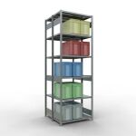 Grundregal, Doppelregal, Fachbodenregal Stecksystem MULTIplus250, 3000 x 1000 x (2x500) mm (HxBxT), 2x7 Fachböden, Längenriegel, verzinkt