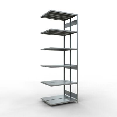 Anbauregal, Doppelregal, Fachbodenregal Stecksystem MULTIplus250, 3000 x 1000 x (2x400) mm (HxBxT), 2x7 Fachböden, Längenriegel, verzinkt