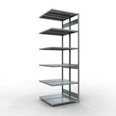 Anbauregal, Doppelregal, Fachbodenregal Stecksystem MULTIplus250, 3000 x 1000 x (2x500) mm (HxBxT), 2x7 Fachböden, Längenriegel, verzinkt