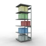 Anbauregal, Doppelregal, Fachbodenregal Stecksystem MULTIplus250, 3000 x 1000 x (2x500) mm (HxBxT), 2x7 Fachböden, Längenriegel, verzinkt