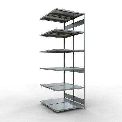 Anbauregal, Doppelregal, Fachbodenregal Stecksystem MULTIplus250, 3000 x 1000 x (2x600) mm (HxBxT), 2x7 Fachböden, Längenriegel, verzinkt