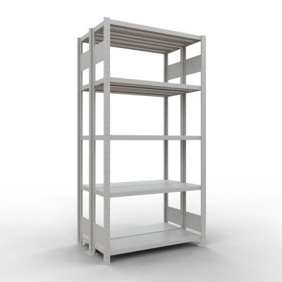 Grundregal, Doppelregal, Fachbodenregal Stecksystem MULTIplus250, 2000 x 1000 x (2x300) mm (HxBxT), 2x5 Fachböden, Längenriegel, RAL 7035 lichtgrau