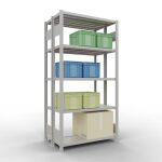 Grundregal, Doppelregal, Fachbodenregal Stecksystem MULTIplus250, 2000 x 1000 x (2x300) mm (HxBxT), 2x5 Fachböden, Längenriegel, RAL 7035 lichtgrau