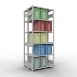 Grundregal, Doppelregal, Fachbodenregal Stecksystem MULTIplus250, 2500 x 1000 x (2x400) mm (HxBxT), 2x6 Fachböden, Längenriegel, RAL 7035 lichtgrau