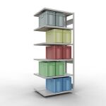 Anbauregal, Doppelregal, Fachbodenregal Stecksystem MULTIplus250, 2500 x 1000 x (2x400) mm (HxBxT), 2x6 Fachböden, Längenriegel, RAL 7035 lichtgrau