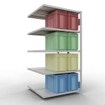 Anbauregal, Doppelregal, Fachbodenregal Stecksystem MULTIplus250, 2000 x 1000 x (2x500) mm (HxBxT), 2x5 Fachböden, Längenriegel, RAL 7035 lichtgrau