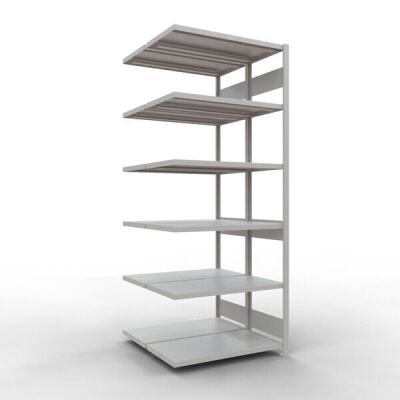 Anbauregal, Doppelregal, Fachbodenregal Stecksystem MULTIplus250, 2500 x 1000 x (2x500) mm (HxBxT), 2x6 Fachböden, Längenriegel, RAL 7035 lichtgrau