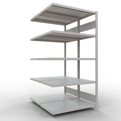 Anbauregal, Doppelregal, Fachbodenregal Stecksystem MULTIplus250, 2000 x 1000 x (2x600) mm (HxBxT), 2x5 Fachböden, Längenriegel, RAL 7035 lichtgrau