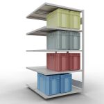 Anbauregal, Doppelregal, Fachbodenregal Stecksystem MULTIplus250, 2000 x 1000 x (2x600) mm (HxBxT), 2x5 Fachböden, Längenriegel, RAL 7035 lichtgrau