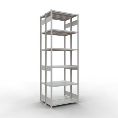 Grundregal, Doppelregal, Fachbodenregal Stecksystem MULTIplus250, 3000 x 1000 x (2x400) mm (HxBxT), 2x7 Fachböden, Längenriegel, RAL 7035 lichtgrau