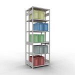 Grundregal, Doppelregal, Fachbodenregal Stecksystem MULTIplus250, 3000 x 1000 x (2x400) mm (HxBxT), 2x7 Fachböden, Längenriegel, RAL 7035 lichtgrau