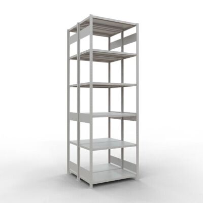 Grundregal, Doppelregal, Fachbodenregal Stecksystem MULTIplus250, 3000 x 1000 x (2x500) mm (HxBxT), 2x7 Fachböden, Längenriegel, RAL 7035 lichtgrau