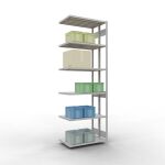 Anbauregal, Doppelregal, Fachbodenregal Stecksystem MULTIplus250, 3000 x 1000 x (2x300) mm (HxBxT), 2x7 Fachböden, Längenriegel, RAL 7035 lichtgrau