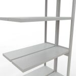 Anbauregal, Doppelregal, Fachbodenregal Stecksystem MULTIplus250, 3000 x 1000 x (2x300) mm (HxBxT), 2x7 Fachböden, Längenriegel, RAL 7035 lichtgrau