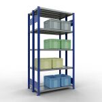 Grundregal, Doppelregal, Fachbodenregal Stecksystem MULTIplus250, 2000 x 1000 x (2x300) mm (HxBxT), 2x5 Fachböden, Längenriegel, RAL 5010 enzianblau/verzinkt