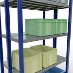 Grundregal, Doppelregal, Fachbodenregal Stecksystem MULTIplus250, 2000 x 1000 x (2x300) mm (HxBxT), 2x5 Fachböden, Längenriegel, RAL 5010 enzianblau/verzinkt