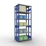 Grundregal, Doppelregal, Fachbodenregal Stecksystem MULTIplus250, 2500 x 1000 x (2x300) mm (HxBxT), 2x6 Fachböden, Längenriegel, RAL 5010 enzianblau/verzinkt