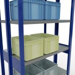 Grundregal, Doppelregal, Fachbodenregal Stecksystem MULTIplus250, 2500 x 1000 x (2x300) mm (HxBxT), 2x6 Fachböden, Längenriegel, RAL 5010 enzianblau/verzinkt