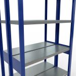 Grundregal, Doppelregal, Fachbodenregal Stecksystem MULTIplus250, 2500 x 1000 x (2x300) mm (HxBxT), 2x6 Fachböden, Längenriegel, RAL 5010 enzianblau/verzinkt