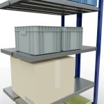 Anbauregal, Doppelregal, Fachbodenregal Stecksystem MULTIplus250, 2000 x 1000 x (2x300) mm (HxBxT), 2x5 Fachböden, Längenriegel, RAL 5010 enzianblau/verzinkt