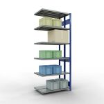 Anbauregal, Doppelregal, Fachbodenregal Stecksystem MULTIplus250, 2500 x 1000 x (2x300) mm (HxBxT), 2x6 Fachböden, Längenriegel, RAL 5010 enzianblau/verzinkt