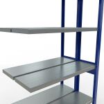 Anbauregal, Doppelregal, Fachbodenregal Stecksystem MULTIplus250, 2500 x 1000 x (2x300) mm (HxBxT), 2x6 Fachböden, Längenriegel, RAL 5010 enzianblau/verzinkt